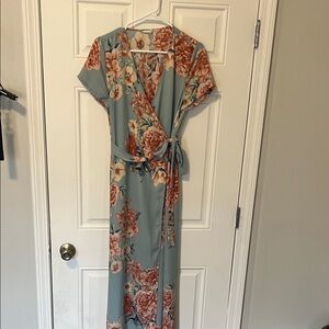 Olivaceous Blue Floral Maxi Dress